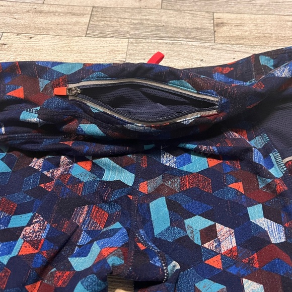 Athleta Be Free Mesh Leggings Womens Size S Blue Geo Stash Pockets Full Length - Picture 8 of 11